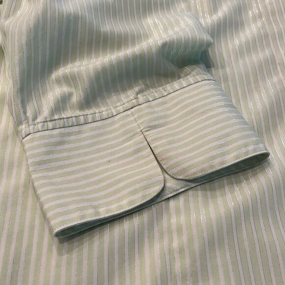Chico's Green/White/Silver Striped No-Iron LS Blouse - Picture 7 of 8